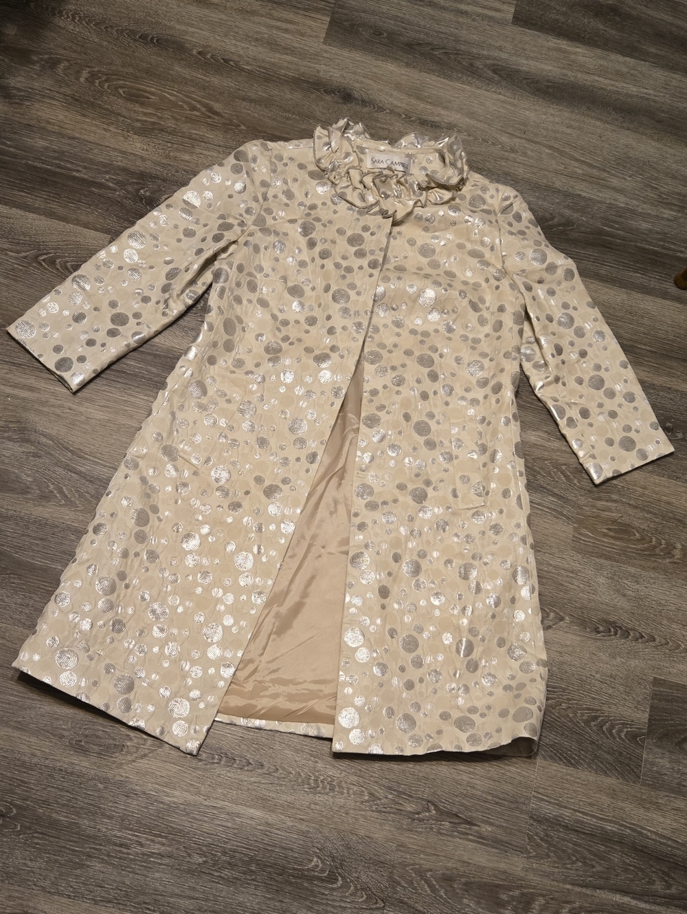 NWT Sara Campbell Silver Metallic Polka Dot Coat Size 10